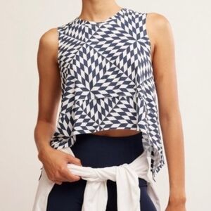 FP Movement Geometric Dark Blue Pattern Tempo Tank Top Sleeveless, Size L